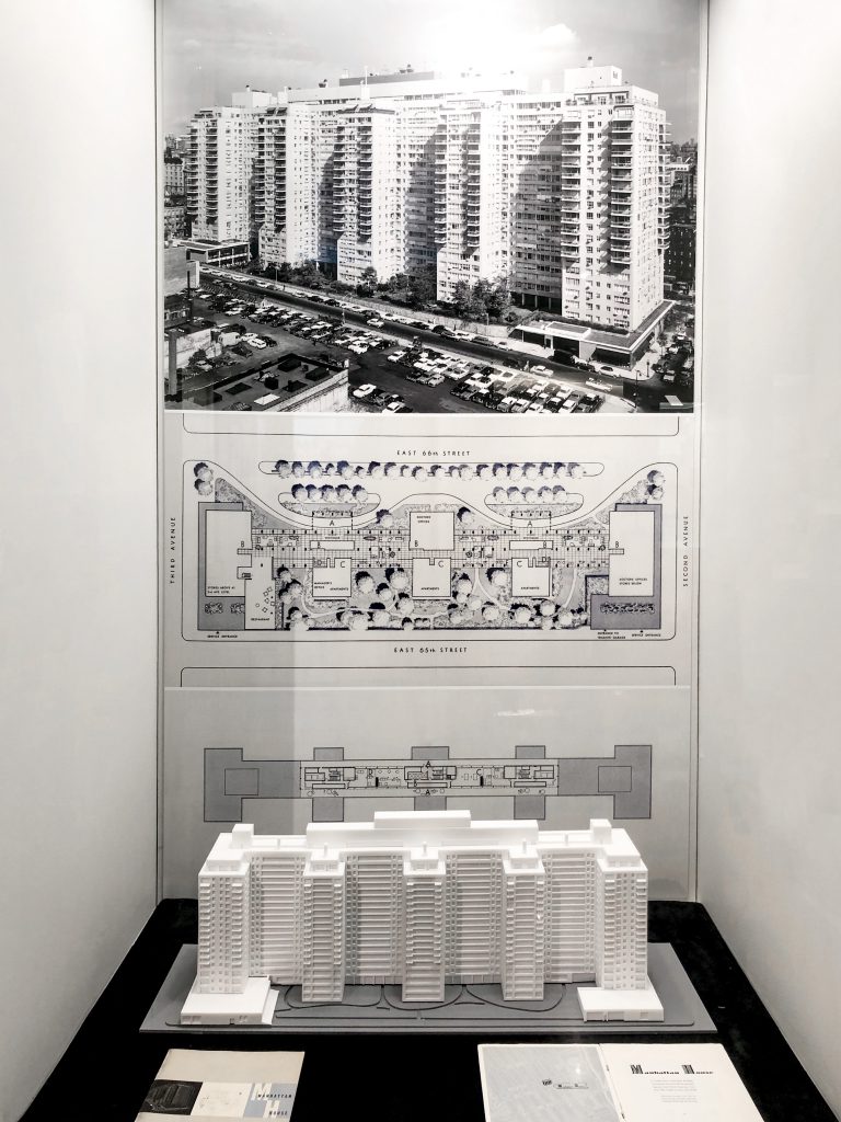 Installation view of the model case of Manhattan House.