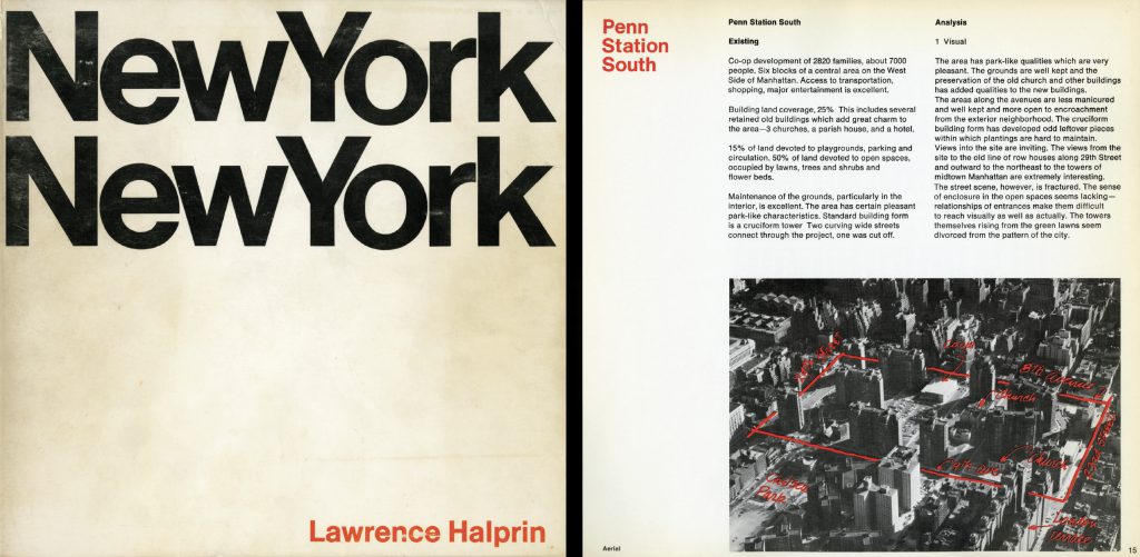 Cover and selected page of New York New York, by Lawrence Halprin, 1968. Courtesy of Alexander Garvin.