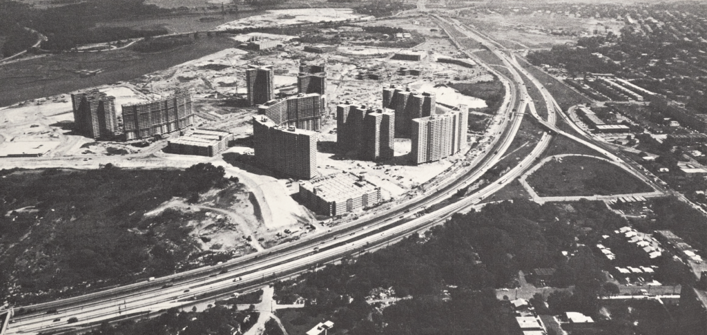 Co-Op City under construction, aerial view, c.1970. Photograph by Charles Harbutt. The New York Public Library.