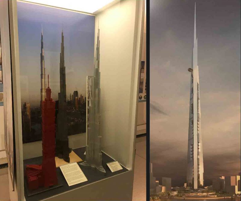 Case showing the models of Taipei 101, the Burj Khalifa, and Shanghai World Financial Center