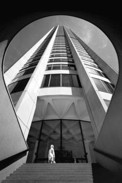 A framed view of the Australia Square skyscraper in Sydney.